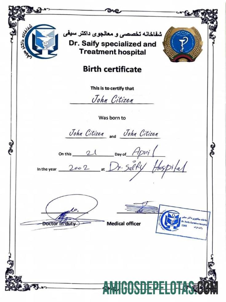 Índia Dr. Saify Certidão de nascimento de hospital especializado e de tratamento exemplo